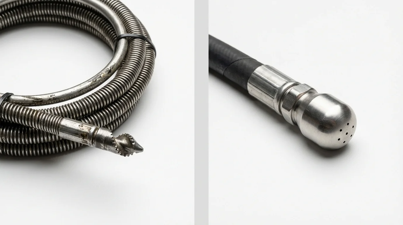 Drain snake cable and hydro jetting nozzle used for drain cleaning in Seminole, TX